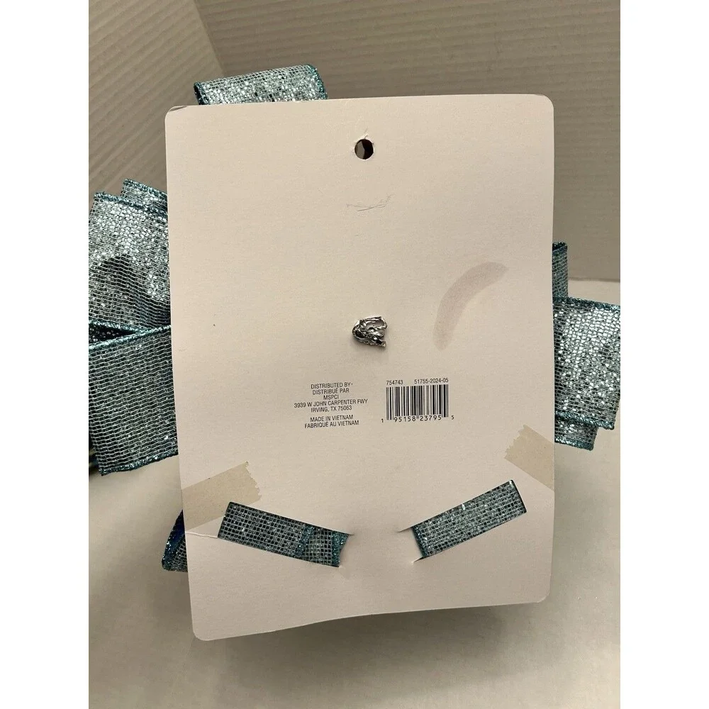 Celebrate it Christmas Tree Topper Bow Light Blue with Glitter 10” Large Bow